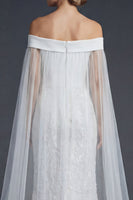 Load image into Gallery viewer, Sparkly White Off the Shoulder Beaded Mermaid Floral Maxi Wedding Reception Dress with Cape