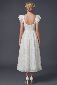 Sparkly White Beaded Ruffled Floral Boho Maxi Wedding Reception Dress