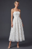 Load image into Gallery viewer, White A Line Strapless Floral Boho Maxi Wedding Reception Dress