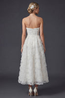 Load image into Gallery viewer, White A Line Strapless Floral Boho Maxi Wedding Reception Dress