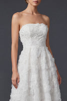 Load image into Gallery viewer, White A Line Strapless Floral Boho Maxi Wedding Reception Dress