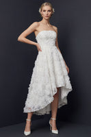 Load image into Gallery viewer, White Floral Boho A Line Strapless High-Low Wedding Reception Dress