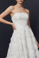 Load image into Gallery viewer, White Floral Boho A Line Strapless High-Low Wedding Reception Dress