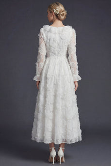 Sparkly White Floral Ruffled Beaded Appliqued Boho Maxi Wedding Reception Dress