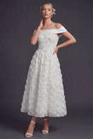 Load image into Gallery viewer, White Off the Shouler A Line Boho Maxi Wedding Reception Dress with 3D Flowers