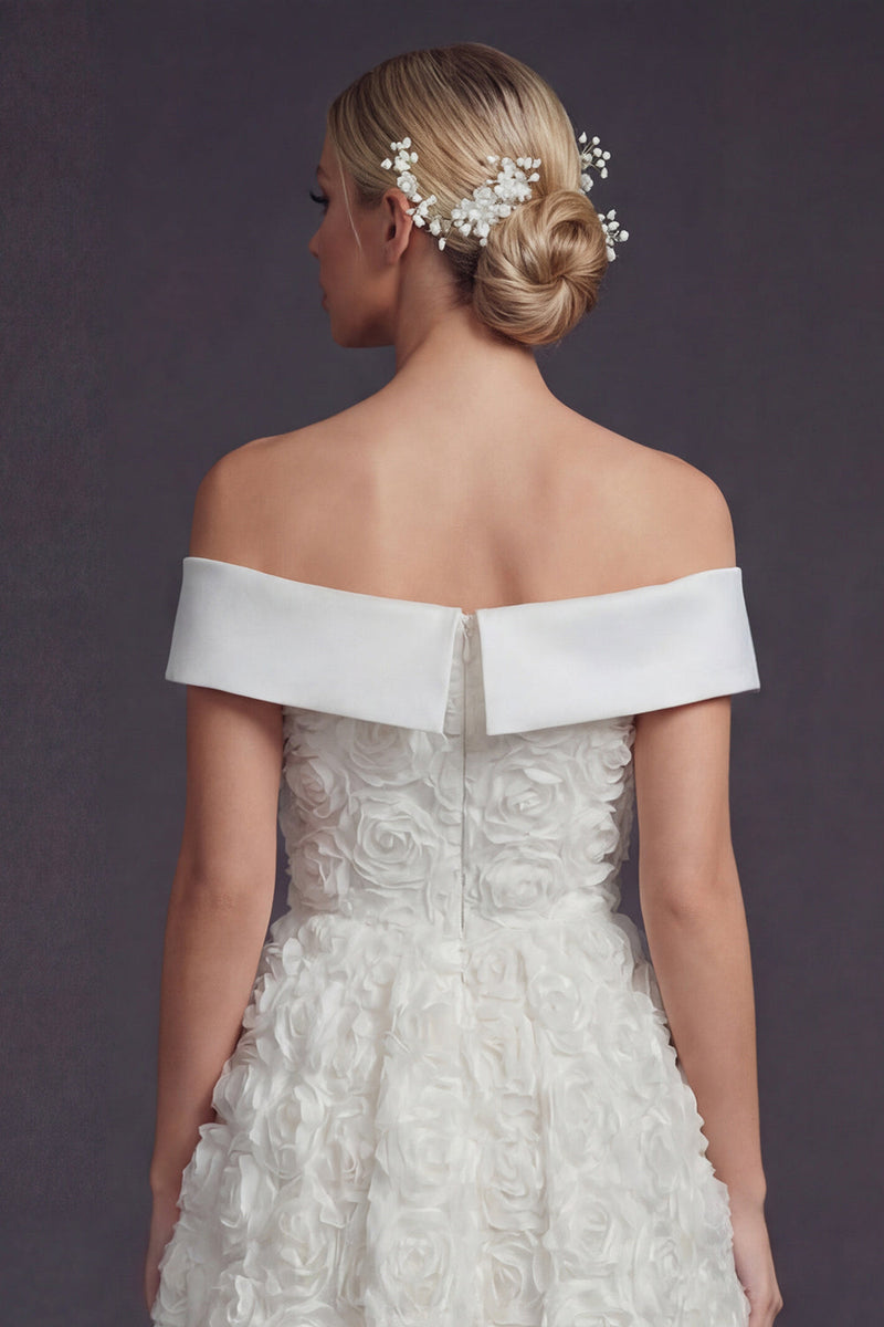 Load image into Gallery viewer, White Off the Shouler A Line Boho Maxi Wedding Reception Dress with 3D Flowers