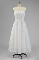 Load image into Gallery viewer, White Strapless A Line Boho Maxi Wedding Reception Dress with 3D Flowers