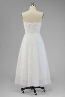 Load image into Gallery viewer, White Strapless A Line Boho Maxi Wedding Reception Dress with 3D Flowers
