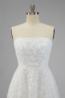 Load image into Gallery viewer, White Strapless A Line Boho Maxi Wedding Reception Dress with 3D Flowers