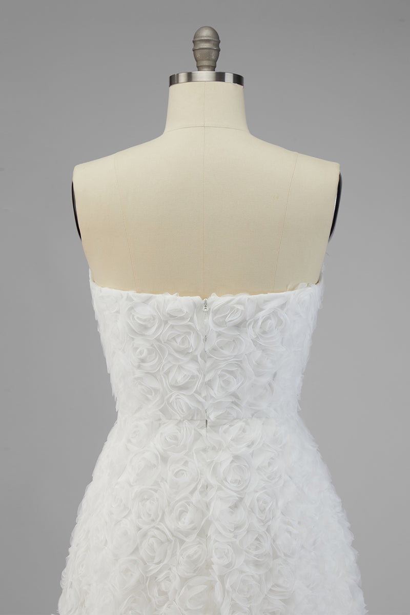 Load image into Gallery viewer, White Strapless A Line Boho Maxi Wedding Reception Dress with 3D Flowers
