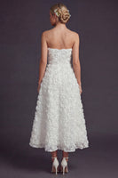 Load image into Gallery viewer, White Strapless A Line Boho Maxi Wedding Reception Dress with 3D Flowers
