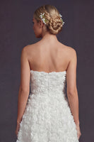 Load image into Gallery viewer, White Strapless A Line Boho Maxi Wedding Reception Dress with 3D Flowers