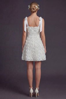 White Square Neck A Line Floral Short Cocktail Dress with Bow