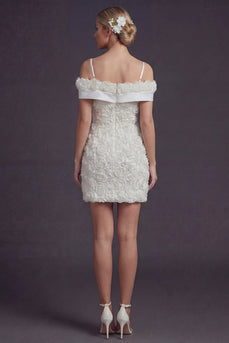 White Cold Shoulder Short Cocktail Dress with 3D Flowers