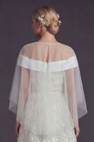 Load image into Gallery viewer, White Sweep Train Floral A Line Wedding Reception Dress with Cape