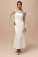 Load image into Gallery viewer, White Bateau Neck Mermaid Long Engagement Dress with Sleeves