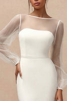 Load image into Gallery viewer, White Bateau Neck Mermaid Long Engagement Dress with Sleeves