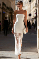 Load image into Gallery viewer, White Lace Mermaid Strapless Long Engagement Dress