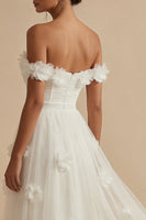 Load image into Gallery viewer, White Off the Shoulder Floral Long Corset Wedding Reception Dress with Slit