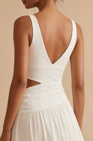 Load image into Gallery viewer, White V Neck A Line Cut Out Maxi Engagement Dress