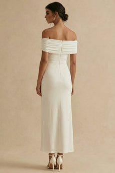 White Sheath Off the Shoulder Maxi Engagement Dress