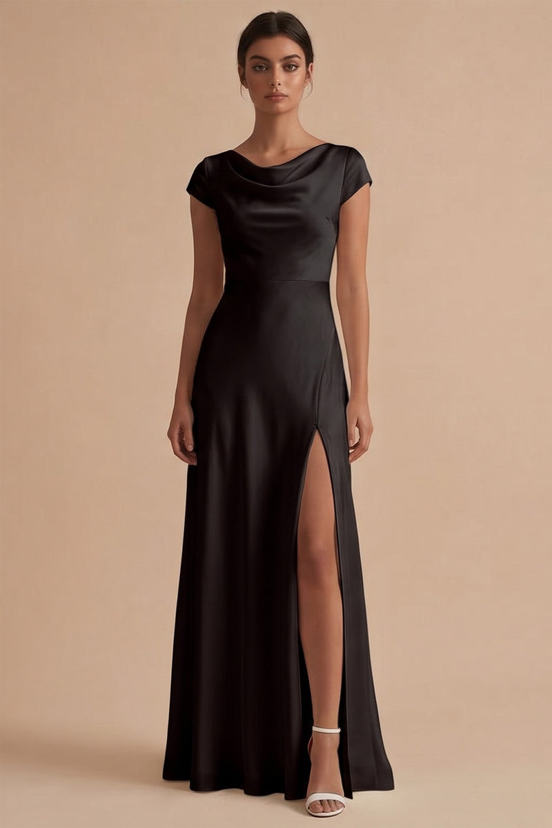 Load image into Gallery viewer, White Cowl Neck Sheath Long Engagement Dress with Slit
