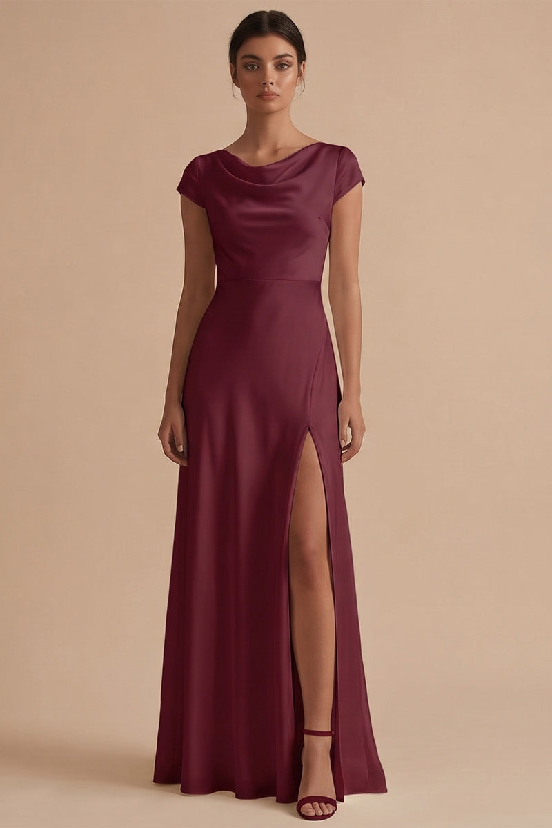 Load image into Gallery viewer, White Cowl Neck Sheath Long Engagement Dress with Slit