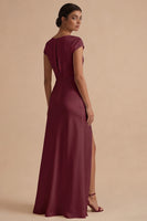 Load image into Gallery viewer, White Cowl Neck Sheath Long Engagement Dress with Slit