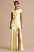 Load image into Gallery viewer, White Cowl Neck Sheath Long Engagement Dress with Slit