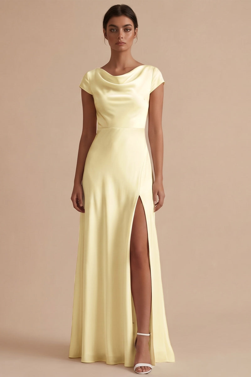 Load image into Gallery viewer, White Cowl Neck Sheath Long Engagement Dress with Slit