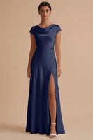 Load image into Gallery viewer, White Cowl Neck Sheath Long Engagement Dress with Slit