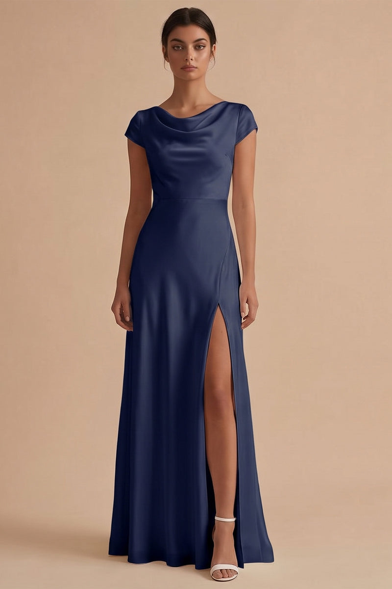 Load image into Gallery viewer, White Cowl Neck Sheath Long Engagement Dress with Slit