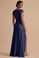 Load image into Gallery viewer, White Cowl Neck Sheath Long Engagement Dress with Slit