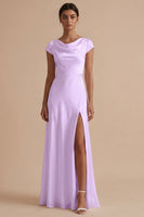 Load image into Gallery viewer, White Cowl Neck Sheath Long Engagement Dress with Slit