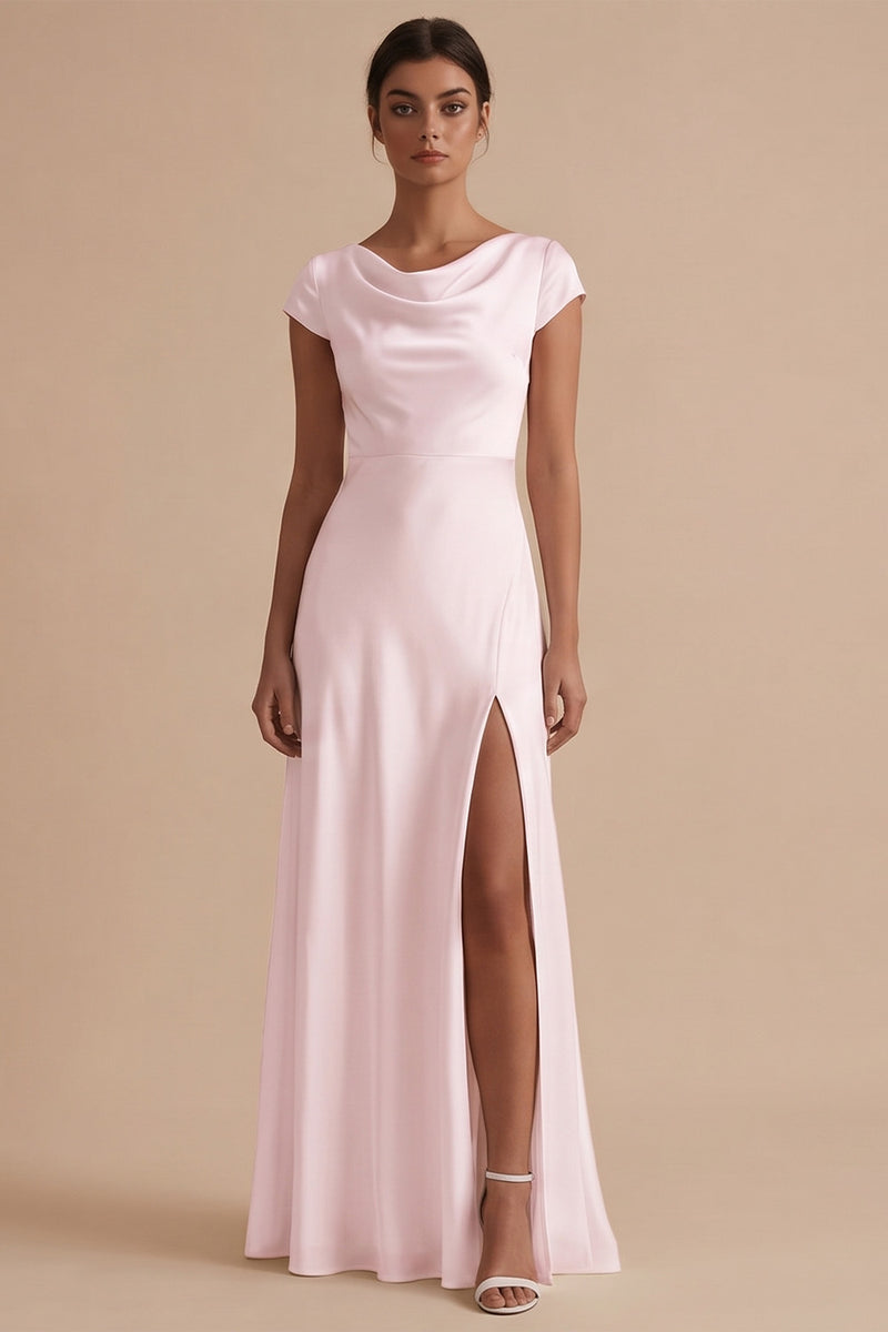 Load image into Gallery viewer, White Cowl Neck Sheath Long Engagement Dress with Slit