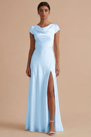 Load image into Gallery viewer, White Cowl Neck Sheath Long Engagement Dress with Slit