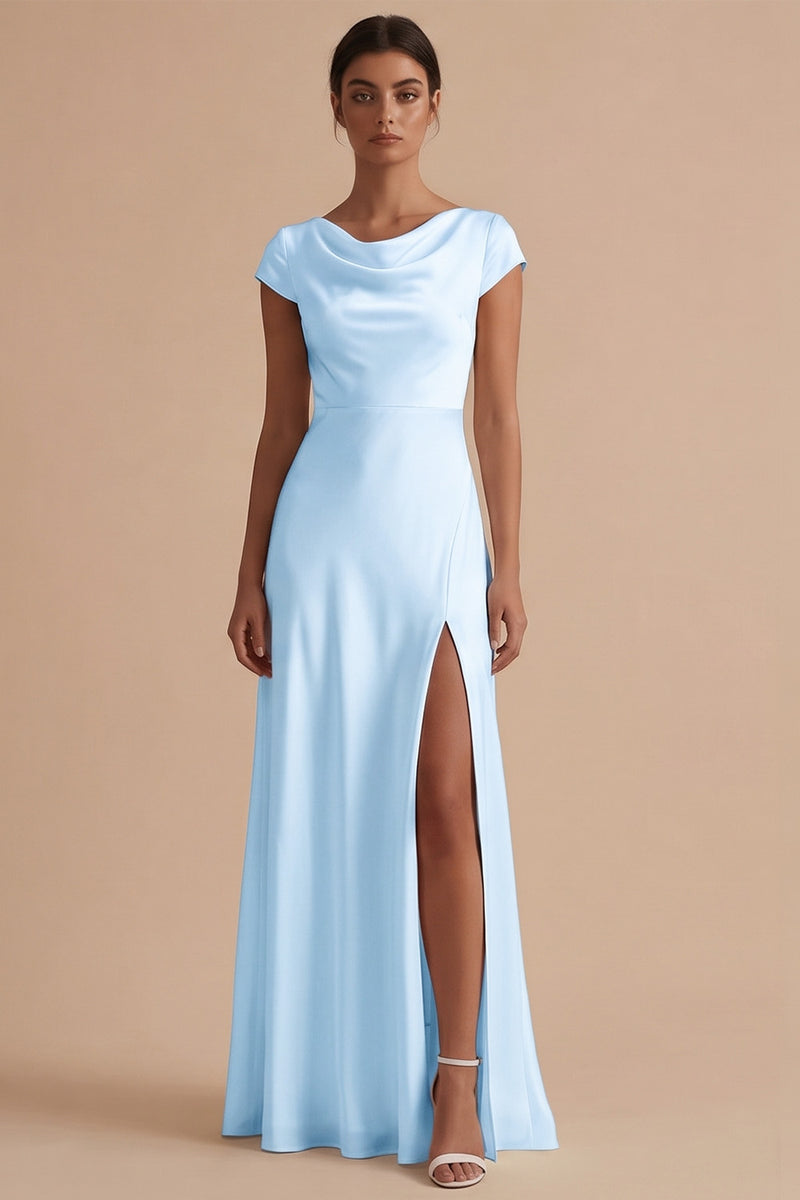 Load image into Gallery viewer, White Cowl Neck Sheath Long Engagement Dress with Slit