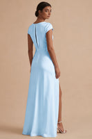 Load image into Gallery viewer, White Cowl Neck Sheath Long Engagement Dress with Slit