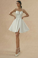 Load image into Gallery viewer, White Spaghetti Straps A Line Short Graduation Dress with Keyhole