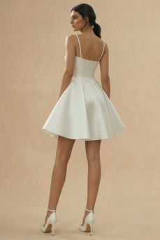 White Spaghetti Straps A Line Short Graduation Dress with Keyhole
