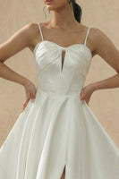 Load image into Gallery viewer, White Spaghetti Straps A Line Short Graduation Dress with Keyhole
