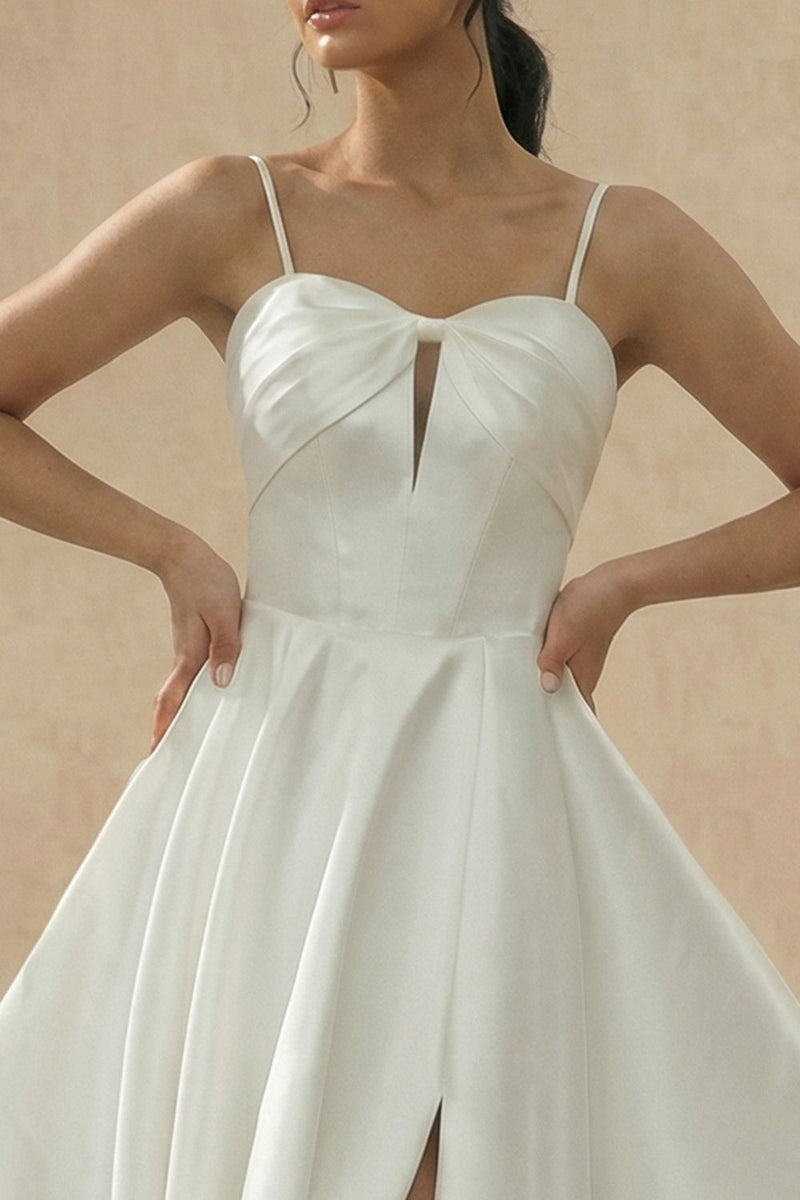 Load image into Gallery viewer, White Spaghetti Straps A Line Short Graduation Dress with Keyhole
