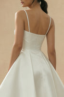 Load image into Gallery viewer, White Spaghetti Straps A Line Short Graduation Dress with Keyhole