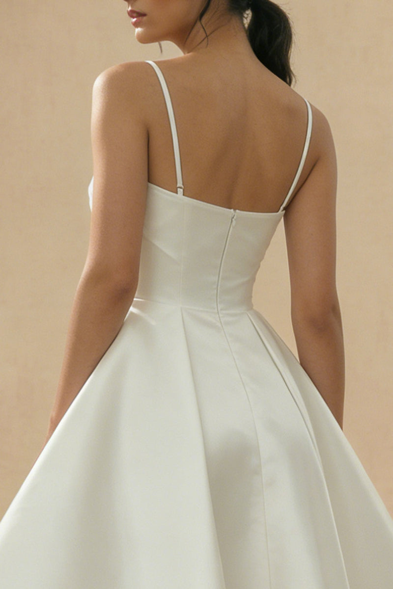 Load image into Gallery viewer, White Spaghetti Straps A Line Short Graduation Dress with Keyhole