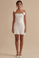 Load image into Gallery viewer, Simple White Spaghetti Straps Short Graduation Dress with 3D Flowers