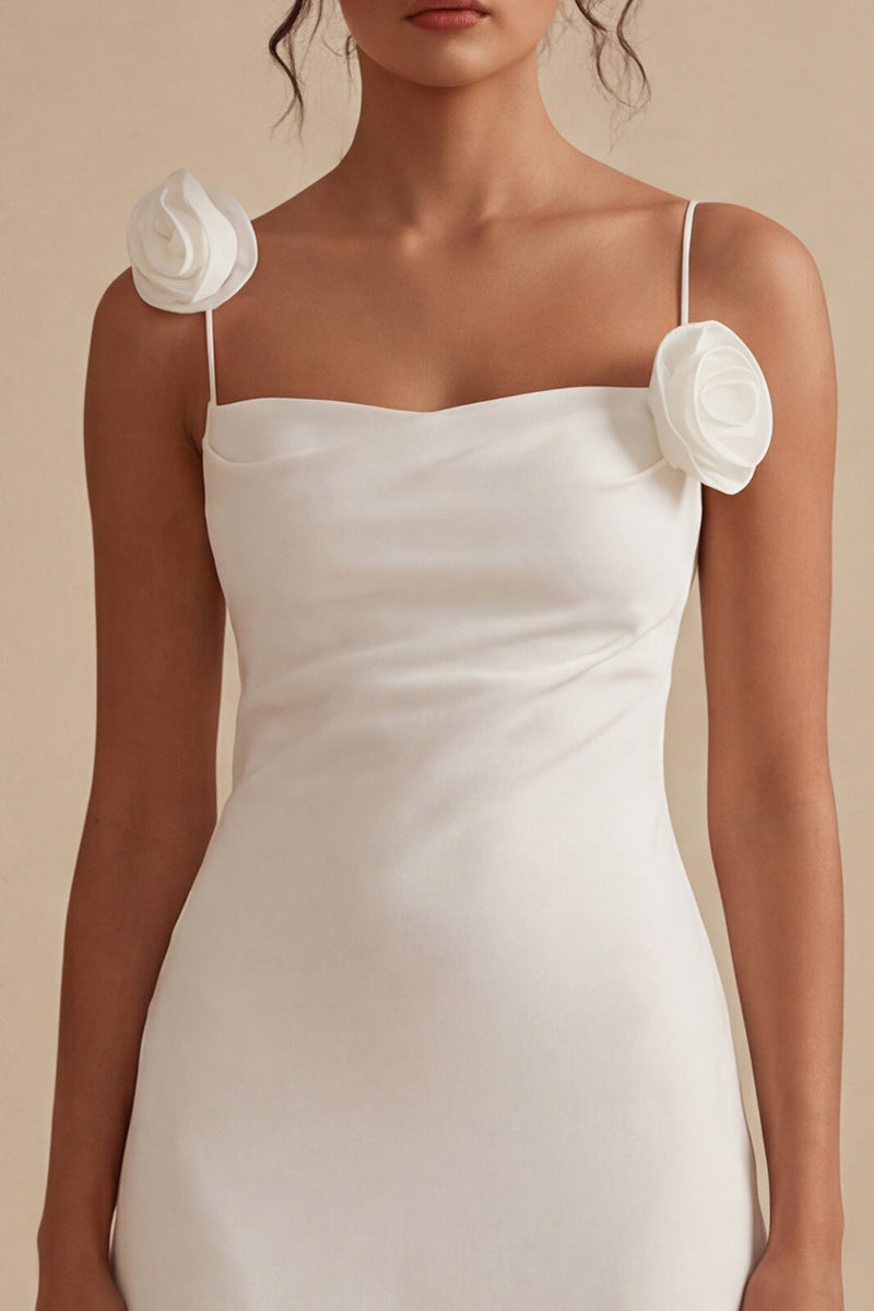 Load image into Gallery viewer, Simple White Spaghetti Straps Short Graduation Dress with 3D Flowers
