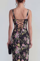 Load image into Gallery viewer, Black Pink Flower Square Neck Bodycon Maxi Formal Dress