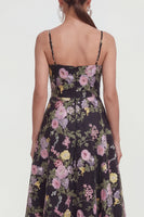 Load image into Gallery viewer, Black Pink Flower Spaghetti Straps A Line Maxi Formal Dress