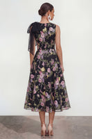 Load image into Gallery viewer, Black Pink Flower Maxi A Line Formal Dress with Pockets