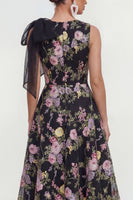 Load image into Gallery viewer, Black Pink Flower Maxi A Line Formal Dress with Pockets